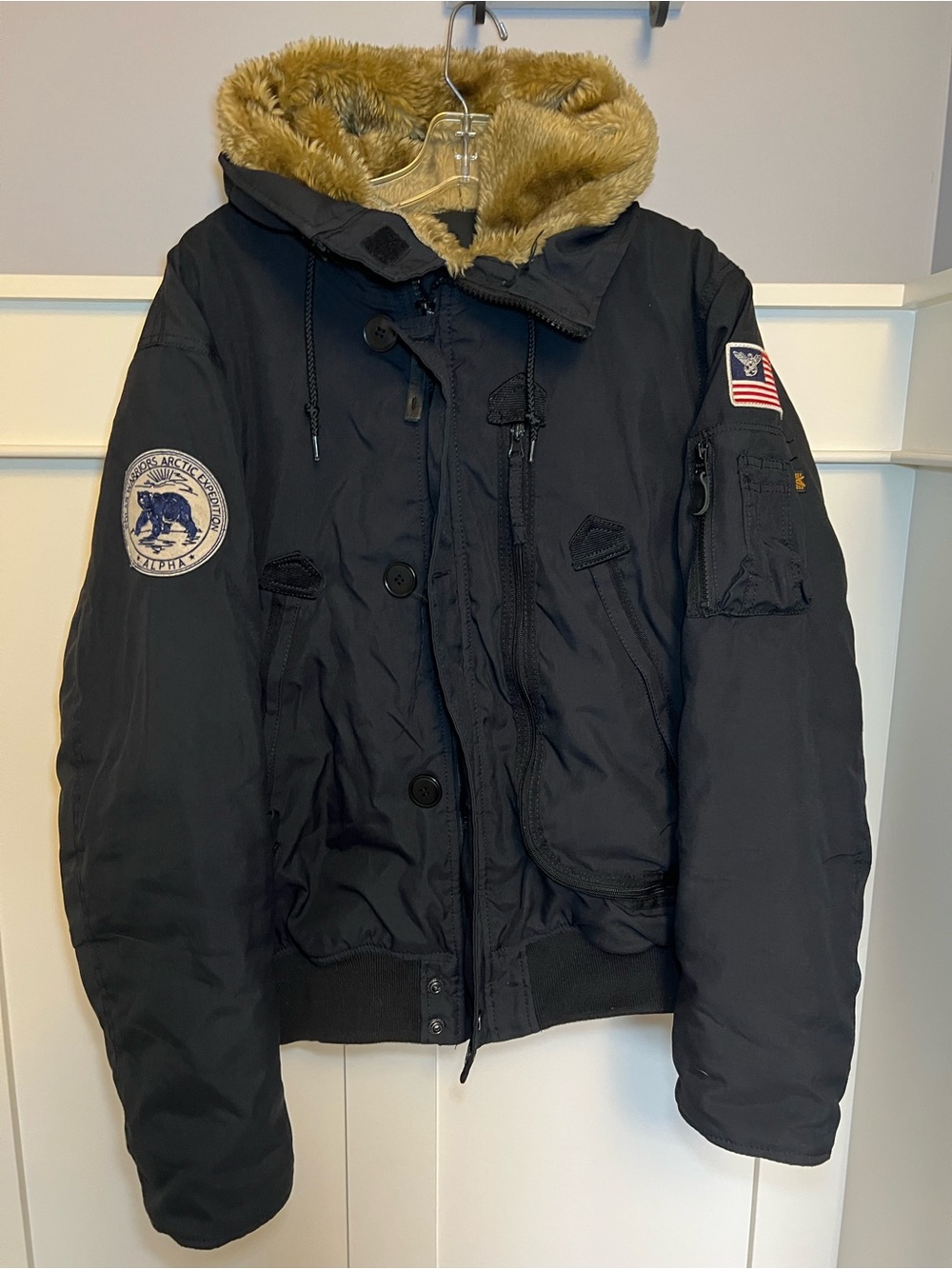 Vintage Alpha Industries fur hood & patches bomber jacket